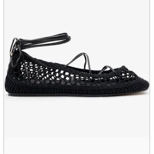 Isabel Marant Belna Black Leather-trimmed Woven Ballet Flats FR36/6